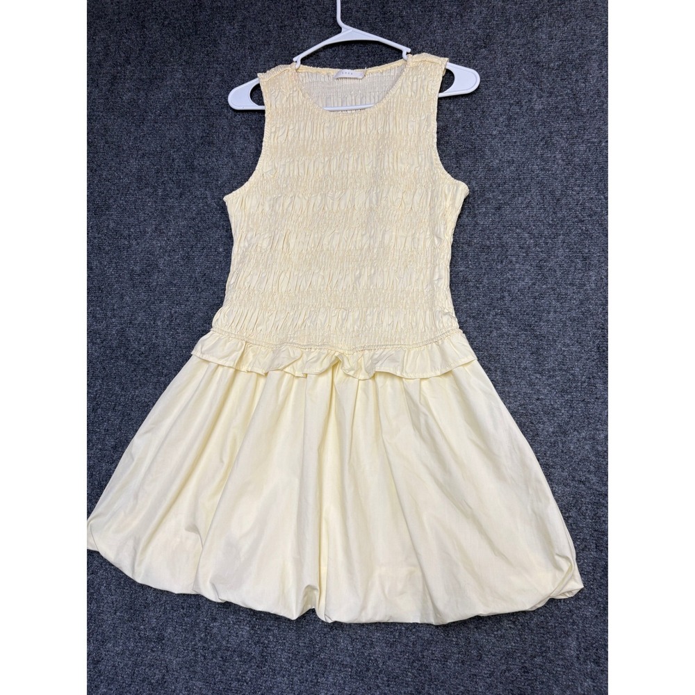 Lush Bubble Hem Mini Dress Womens Medium Yellow Smocked Drop Waist LD49556-003